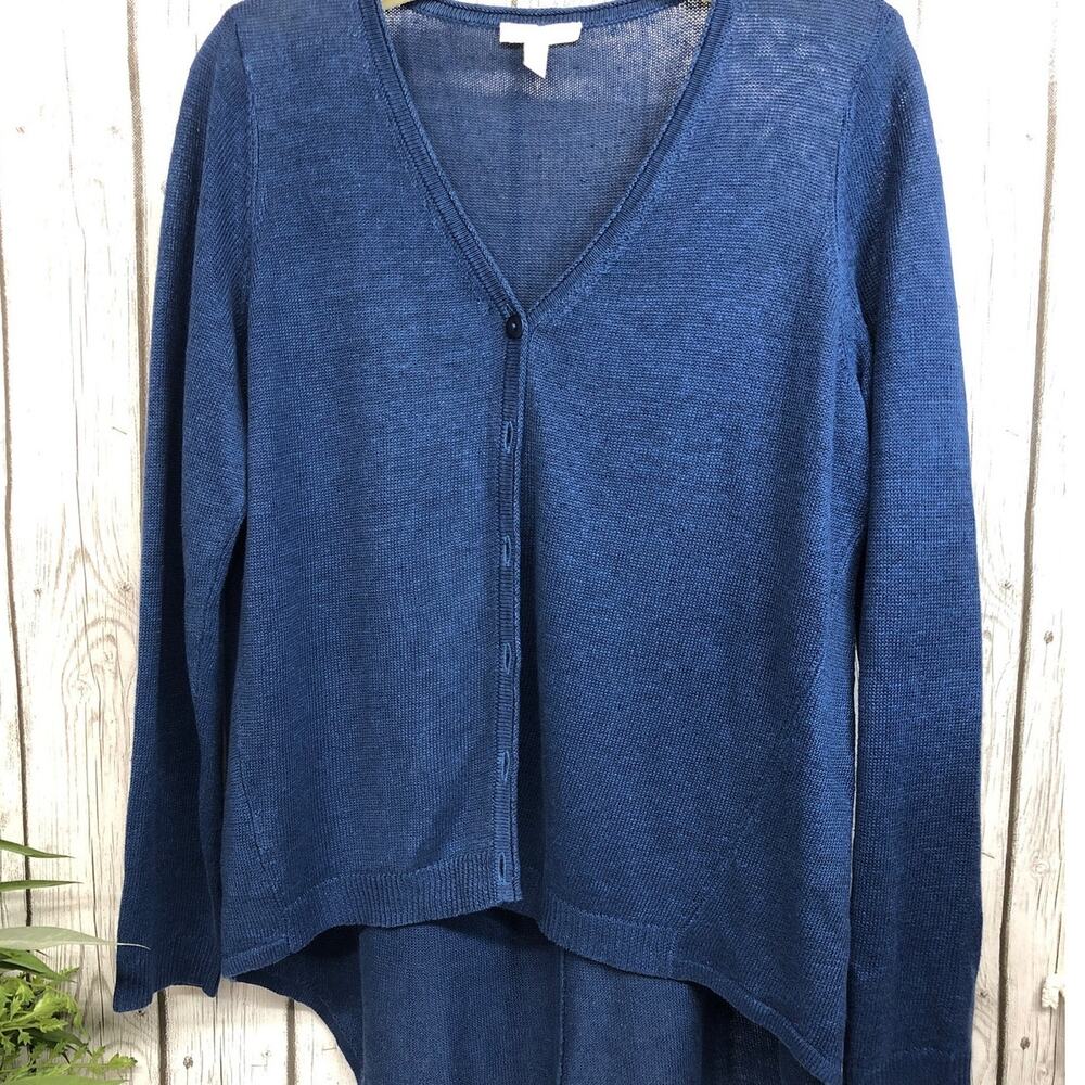 Eileen Fisher 100% Organic Linen Blue Hi-Low Cardigan  **